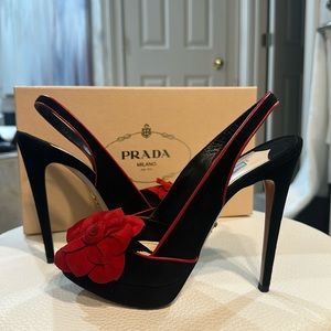 Prada Black and Red 4 Inch Pumps